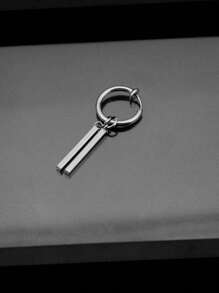 1 件钛钢男士个性化时尚环形耳环/夹 - 矩形双棒耳环 - 銀色 - 查看 4