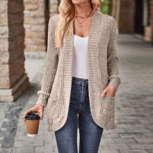 Cardigan Sweaters For Women Fall Open Front Long Sleeve Loose Lightweight Knit Sweater Coat With Pockets - Màu Khaki - Xem 4