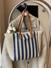 Large Capacity Simple Rainbow Color Tote Shoulder Bag