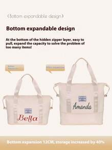 Personalized Oxford Travel Bag, Large Capacity Luggage Bag With Embroidery Text, Wet And Dry Separated Gym/Sports/Swimming Bag, Maternity Hospital Bag - Multicolor - View 2