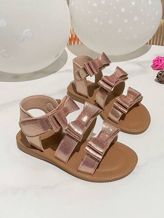 女童蝴蝶结露趾凉鞋，夏季新款时尚软底中码儿童鞋