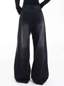 Quần jeans ống đứng rộng rãi cổ điển dành cho bé gái tuổi teen & thanh thiếu niên, phong cách thường ngày của Mỹ, màu đen và xám - màu đen - Xem 5