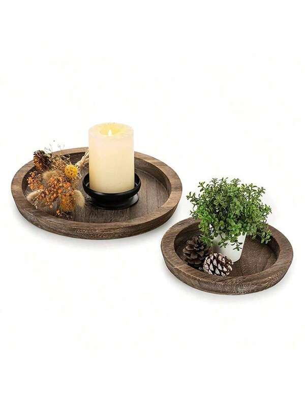 1 stuk eenvoudige houten kaarsenhouder, aromatherapie kaarsvoet, creatieve tunghouten schaal, vintage houten opbergschaal, ronde kaarsenstandaard, landelijke tafelorganizer, geschikt voor feestdagen, verjaardagen, feestdecoratie en fotoshoots