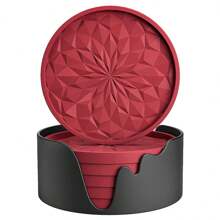 1个/6个硅胶杯垫，6个套装带支架，饮料杯和葡萄酒杯杯垫，加厚防滑不粘托盘 - 彩色 - 查看 3