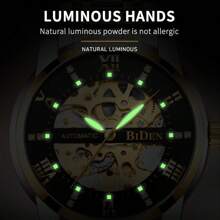 BIDEN 男士机械表，时尚商务自动机械表，镂空夜光表盘，不锈钢表带，男士防水机械表 - 均碼 - 查看 9