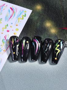 2 片装彩色涂鸦美甲贴纸，线条艺术设计，DIY 美甲，3D 自粘式 DIY 美甲装饰，易于粘贴，完美打造独特创意美甲造型，美甲用品 - 彩色 - 查看 5