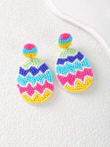 1 Pair Fashionable Easter Day Earrings With Beads, Sequins And Embroidered Eggs And Rabbits Design For Women