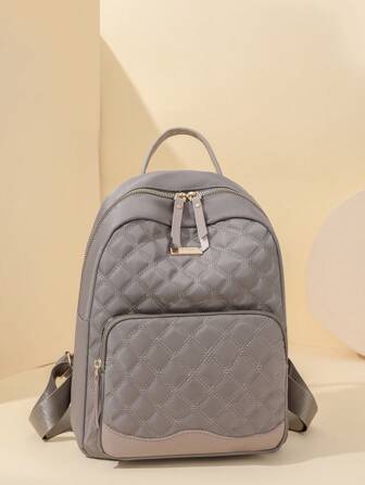 女士时尚大容量绗缝钻石格休闲背包、多用途旅行包、妈咪包、学生包