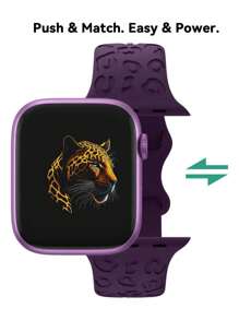 豹纹花卉雕刻表带，兼容 49mm、45mm、44mm、42mm、41mm、40mm、38mm、46mm 表带；猎豹纹防水运动硅胶腕带，替换表带，兼容 Series 11、10、9、8、7、6、5、4、3、2、1、SE，女士款 - 深紫 - 查看 7