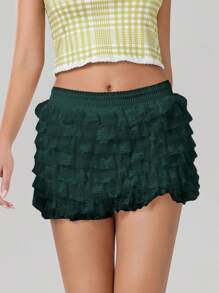 Pantalones cortos de pijama para mujer con volantes de encaje en capas y cintura elástica, cómodos shorts de dormir de verano para uso casual
