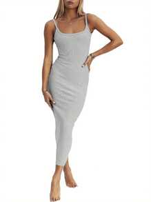 Women Backless Maxi Tank Dress Bodycon Sexy Open Back Long Dresses Sleeveless Elegant Cocktail Party Dress - Xám - Xem 2