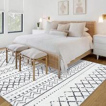 Large Washable 6x9 Area Rug: Boho Moroccan Geometric Neutral, Non-Slip Foldable Indoor Floor Carpet For Living Room, Bedroom, Dining Table - Beige, 6X9 - Hitam - View 2