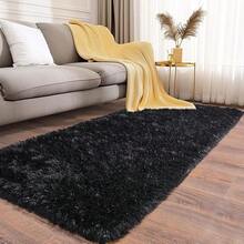 Soft Fluffy Shag Throw Area Rug, 2x4 Black, Non-Slip Bedroom, Hallways, Bedside, Dorm, Living Room - Long Shaggy Rug - 黑色 - 查看 5