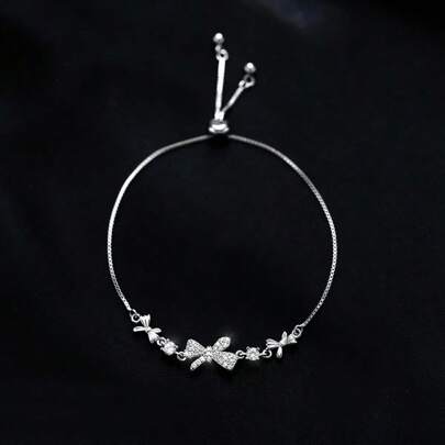 1 件简约蝴蝶结和锆石装饰可调节手链，适合女士日常佩戴