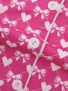 2 件套女士蝴蝶结心形全身印花睡衣套装，含短袖衬衫和短裤，适合所有季节 - 玫紅色 - 查看 6