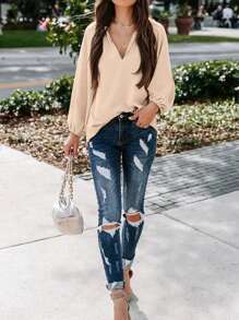 Women's V-Neck Fashionable Slim Fit Design Commuter Elegant Blouse