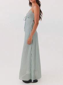 Womens Summer Long Dress Sleeveless Spaghetti Strap Tie-Up Front Loose Dress Back Cutout Dress - 綠色 - 查看 3