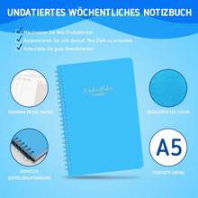 BIROYAL Undatierter Wochenplaner | Terminplaner A5 | wöchentlicher Terminkalender mit To-Do-Liste, großem Notizfeld | 52 Blatt Terminplaner auf Deutsch Ringbuch mit Hardcover | Planer Aquamarin - Blau - Übersicht 2