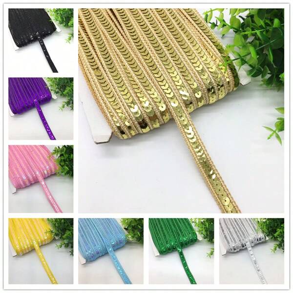 1pc Single Row Solid Color Sequin Ribbon Lace Woven Tape For Clothing Accessories, Handmade DIY Home Decoration