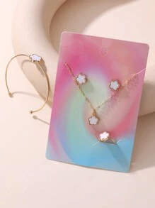 5 Pieces Set Girls Flower Necklace, Bracelet, Ring, And Earring Jewelry Set - Flowers - View 1