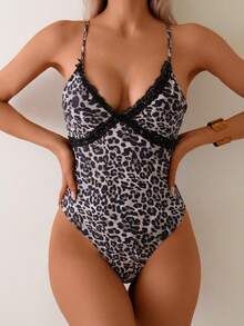 女士性感豹纹连体泳衣，适合夏季海滩度假 - 豹點 - 查看 2