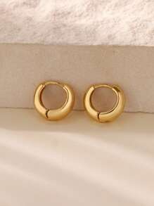 1对小巧厚圆顶耳环，女士18K镀金极简圆形耳环，婚礼首饰 - 金黃色 - 查看 5