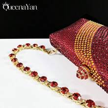 QueenYan 女款尖頭晚宴鞋包套組 極簡時尚高跟涼鞋搭配長款硬挺手拿包 - 酒紅色 - 查看 3
