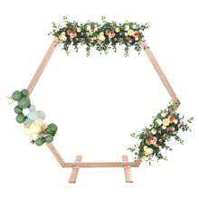 YUNRUX Arche de mariage hexagonale en bois 233x225cm, arche de mariage élégante en bois avec base, tonnelle hexagonale en bois pour décoration de fête d'anniversaire de mariage