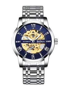BIDEN 男士机械表，时尚商务自动机械表，镂空夜光表盘，不锈钢表带，男士防水机械表 - 均碼 - 查看 16
