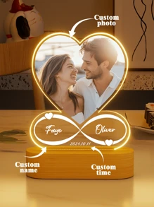 Personalized Acrylic Heart-Shaped Photo Frame (For Photos) And Customized Acrylic Spotify Night Light Plaque, Ideal Gifts For Couples, Anniversary, Wedding, Birthday, Graduation - Multifunctional, Mildew-Resistant, Decorative, Reusable, Refined, Fashionable, High-Quality, Cute, Modern, Colorful, Customizable, Unique ,Forever Love - Oval Wooden Heart 01 - View 1