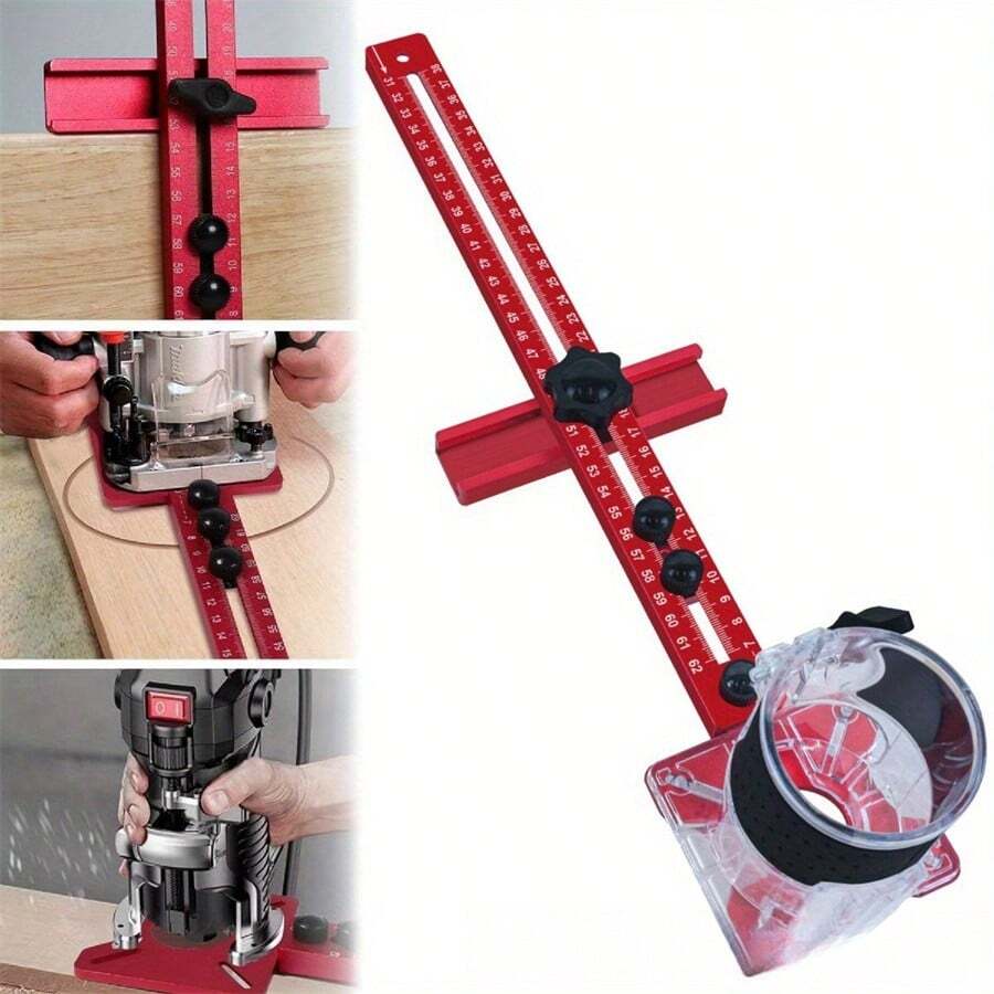 Woodworking Trimmer Router Roundover Machine, Hole Punch Mill Locating Auxiliary Tool - Red - View 1
