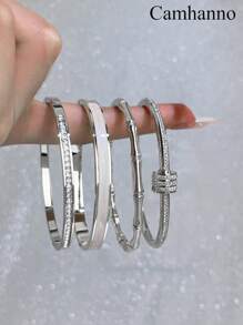 Camhanno 1 Piece Of Stainless Steel Bracelet For Elegant Fashion Party, A Holiday Gift For Both Men And Women - Silver - View 2