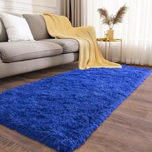 Soft Fluffy Shag Throw Area Rug, 2x4 Black, Non-Slip Bedroom, Hallways, Bedside, Dorm, Living Room - Long Shaggy Rug - Biru Kerajaan - View 2