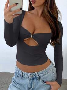 Vaiaye Women's Summer Knit Square-Neck Diamond-Cutout Sexy Cinched-Waist Christmas Slim Top