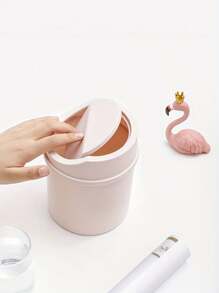 Papelera de escritorio mini con tapa, papelera de escritorio de plástico con diseño de tapa oscilante para evitar fugas de olores, usada para guardar cáscaras de frutas y recortes de papel en el escritorio para mantener el orden, para el baño, el escritorio de la oficina en casa, la mesa de café, la oficina, la sala de estar, el estudio