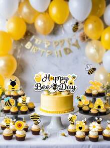 25 Pieces Of Bee Cake Decoration Cupcake Decoration - Birthday Party Decoration Theme Happy Birthday Bees, Bumblebees Decoration Desktop Center Decoration - Suitable Party Supplies Party Gifts