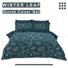 VELVETIO Winter Leaf Printed Duvet Cover Set Reversible Beddings Polycotton Green Color - Green - View 7