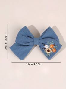 2 piezas Lazos para el cabello con bordado azul para niñas, Pasadores para el cabello con bordado de flor para niños, Pinzas de caimán de tela suave de color sólido, Accesorios para el cabello de niños - Multicolor - Ver 6