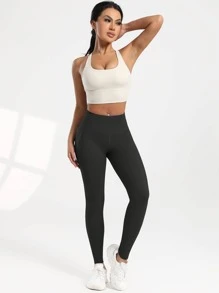 Summer Workout 4 Pairs Women High Waist Tights With Pockets, Yoga Sports Leggings, Activewear Bottom, Pink, Daily Casual