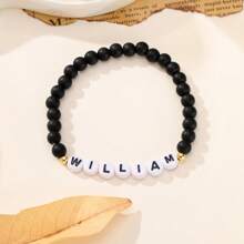 1 pieza Pulsera de piedra natural personalizada con nombre - Pulsera de cuentas con dije personalizado con texto, múltiples opciones de cuentas, mejor regalo de cumpleaños u ocasión especial para familia y amigos