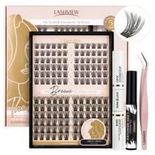 144 piezas Kit de extensión de pestañas LASHVIEW DIY, extensiones de pestañas en racimo de estilo volumen, kit de pestañas individuales, pestañas individuales con pegamento y pinzas (703)