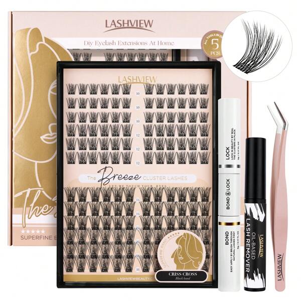 144pcs LASHVIEW DIY Eyelash Extension Kit, Volume Style Cluster Eyelash Extensions, Individual Lashes Kit,Individual Lashes With Glue And Tweezers(703)