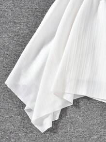 1 pieza Vestido elegante de niña con volantes, bajo asimétrico y flecos, de tela arrugada blanca, para verano - Blanco - Ver 6