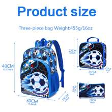 3 PiecesBackpack Set With Dinosaur/Football/Astronaut Themes, Includes Handbag, Pencil Case And Storage Bag - Durable Polyester Material, Lightweight And Fashionable, Mixed Color Design - Multicolor - View 3