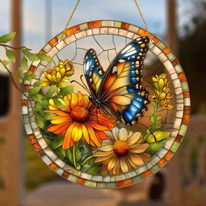 1pc Acrylic Butterfly Shaped Light Catcher, Colorful Glass Window Decor, Suitable For Home, Patio, Room Decoration, Housewarming Gift, 2D Flat Design, Holiday Decoration