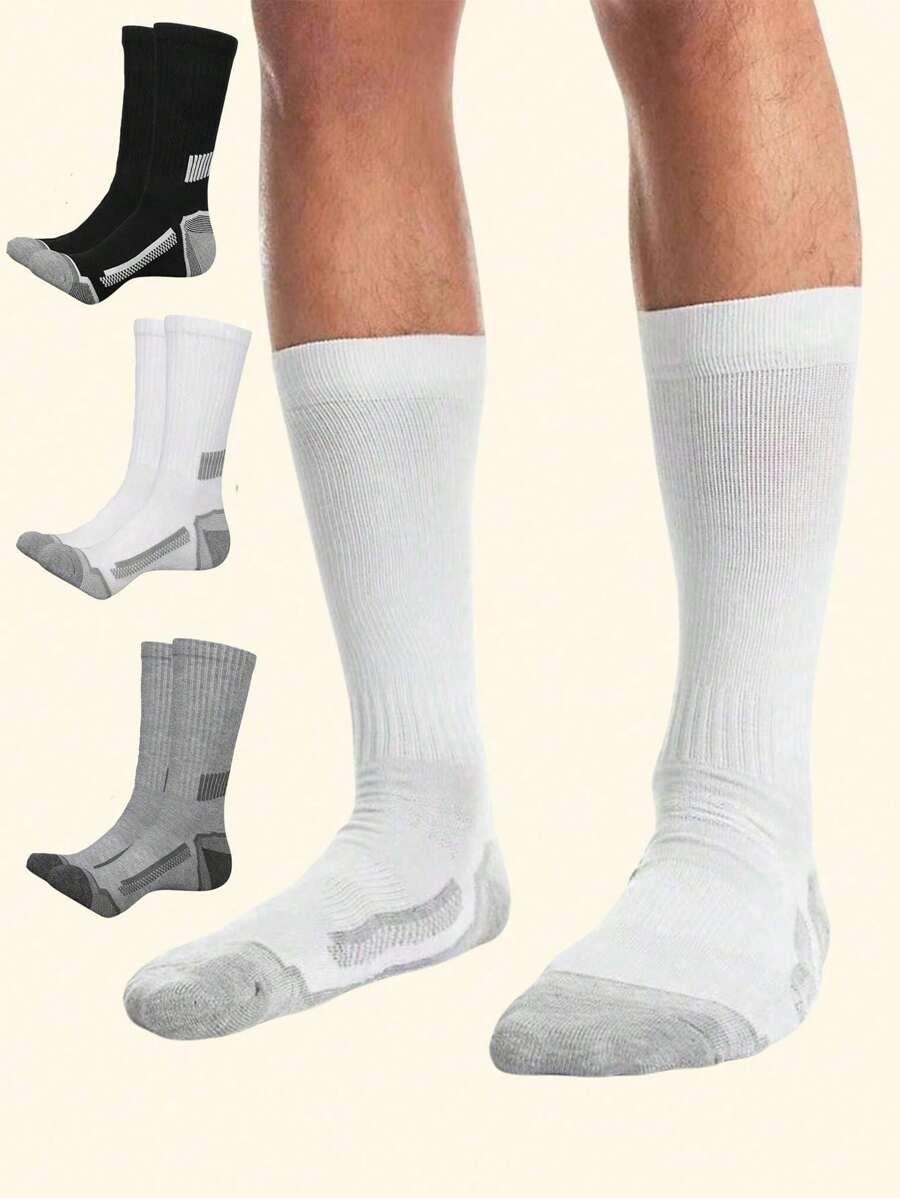3 paia di calze uomo equipaggio a righe di colore solido, traspiranti e alla moda - Multicolore - Visualizzare 1