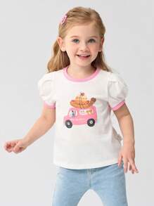 Balabala Young Girls' Short-Sleeve T-Shirt, 2025 Summer Bubble Sleeve Top - Original White - View 1