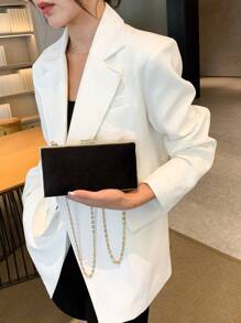 1pc Soft Black Velvet Hardback Clutch With Detachable Chain Strap, High-End Date/Holiday Gift