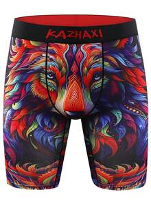 5pcs/Set Animal Printed Long Boxer Briefs, Stretchy Comfort Sports Casual Underwear - 彩色 - 查看 7
