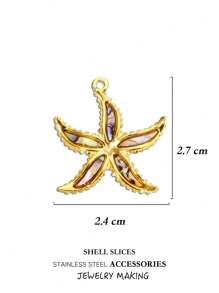 Juego único de joyería marina de acero inoxidable chapado en oro para manualidades, incluye colgante de raya manta, estrella de mar, tortuga, concha (abulón o nácar) - Adecuado para pendientes, collares, pulseras, tobillleras - Vida marina - Ver 19